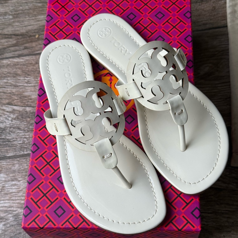 New Tory Burch miller patent leather new ivory  Sandals
